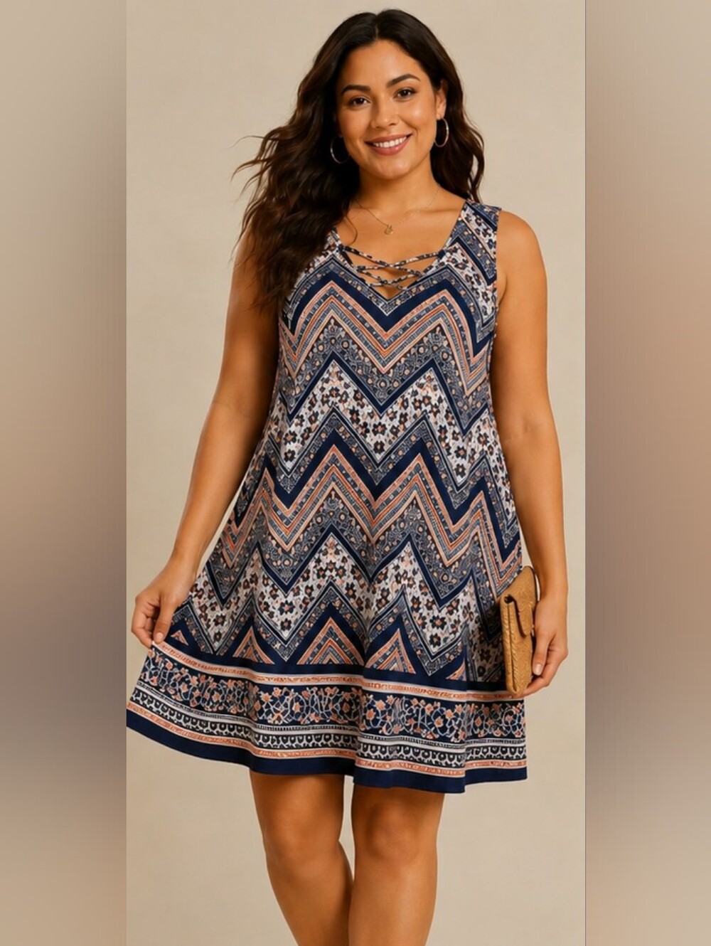 🍏Three Pink Hearts Sleeveless Chevron Print Shift Dress – Women's XL